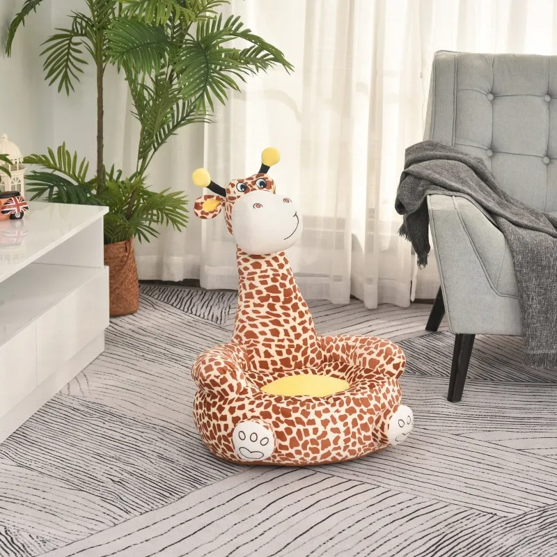Qaba Giraffe Kids Chair Sofa Flannel Covered Armchair Stick Horse Child Chair with Padded Seat for 18-36 Months - Brown
