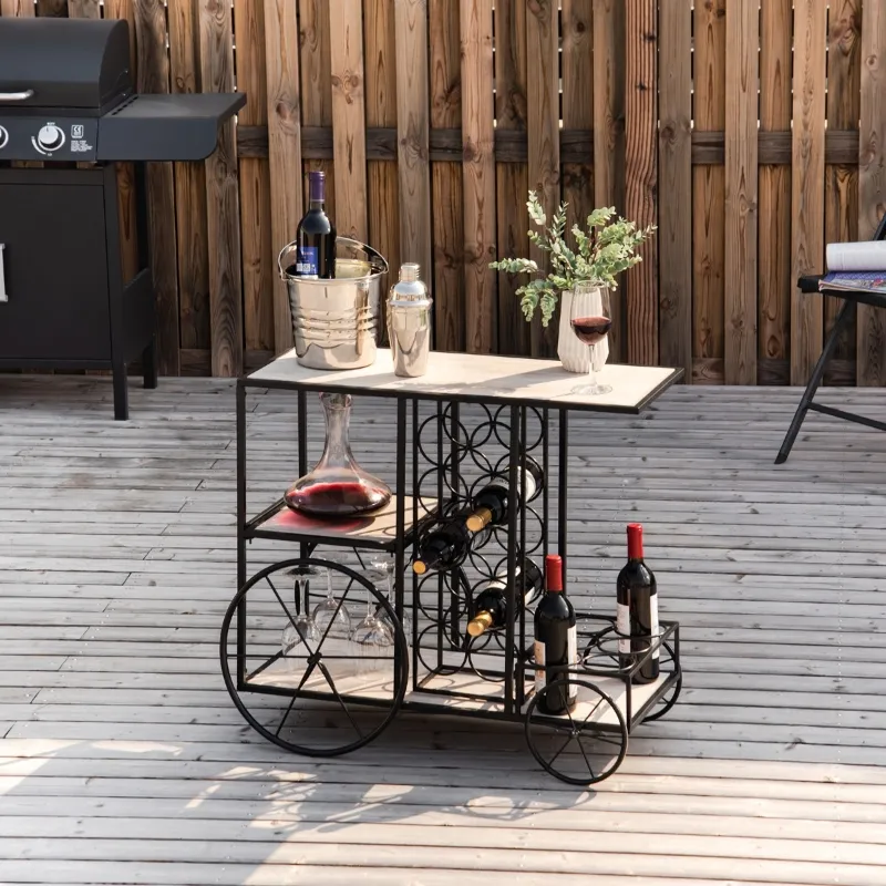 HomCom 16-Bottle Mobile Bar Cart with Wine Rack Storage, Featuring an Elegant Design & Three Shelves for Storage/Display