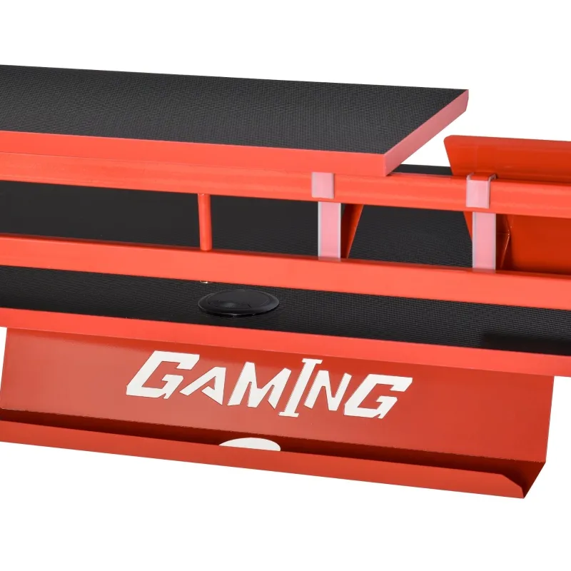 HOMCOM 53" Gaming Desk, Racing Computer Desk with Monitor Shelf, Gamepad Rack, Cup Holder, Headphone Hook, and Cable Basket, Red