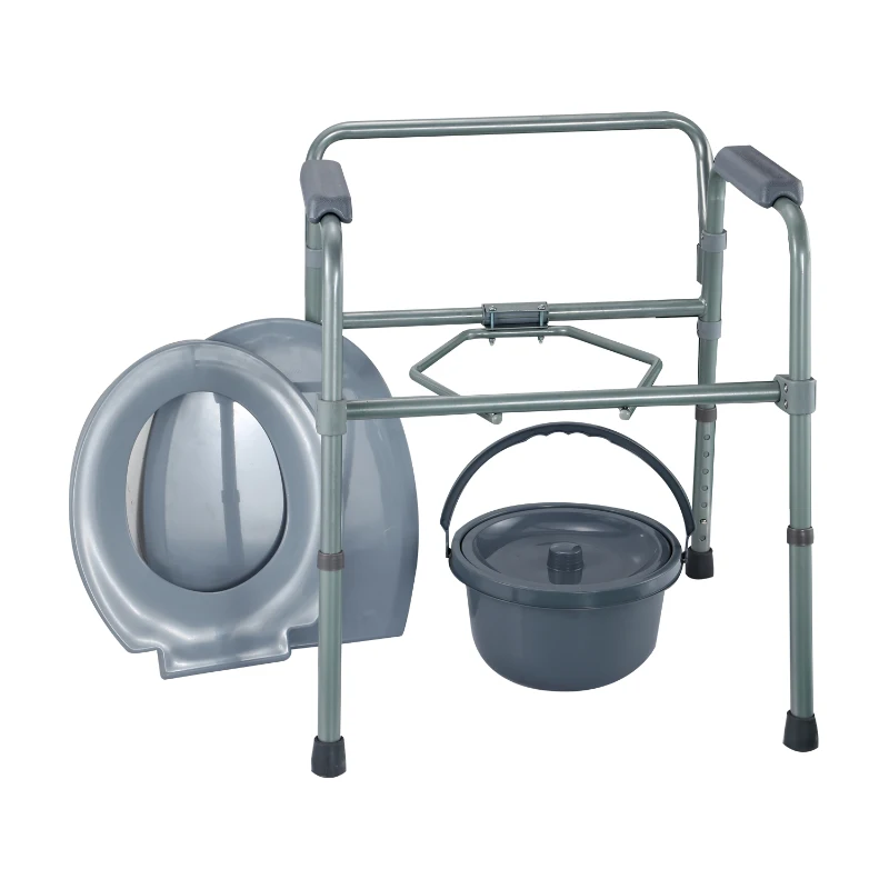 Folding Commode Chair - Adjustable and Lightweight - Folds Easily - Grey