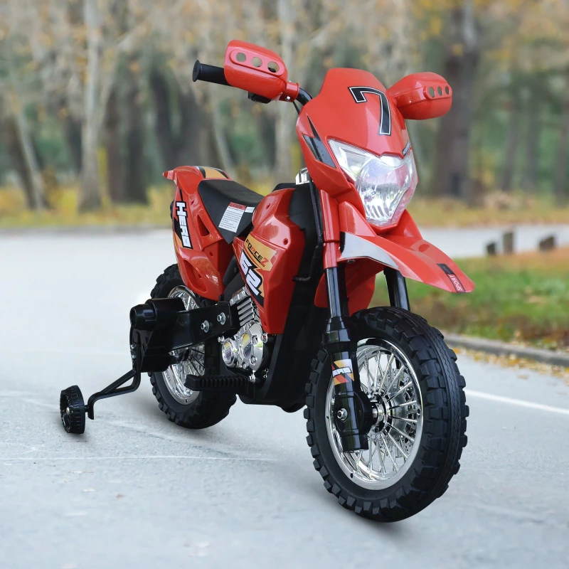 Aosom Cruising Kids Dirt Bike Electric Motorcycle with Charging 6V Battery, Real Driving Sounds, Built-In Music, Red