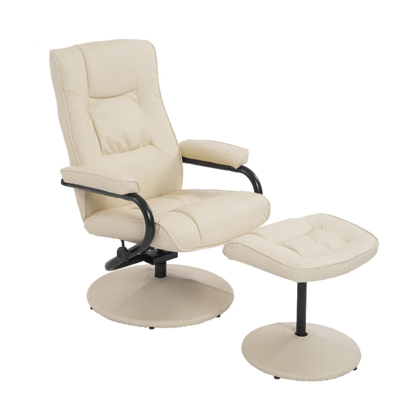 HOMCOM Contemporary Recliner Chair and Ottoman Set Swivel Armchair with Wrapped Base Cream