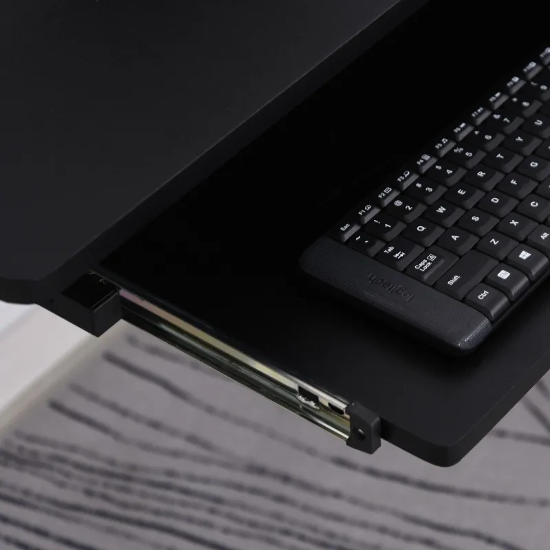 HOMCOM L-Shaped Corner Computer Office Desk Workstation with Elevated Shelf, Rolling Keyboard Tray, & Convenient CPU Stand, Black