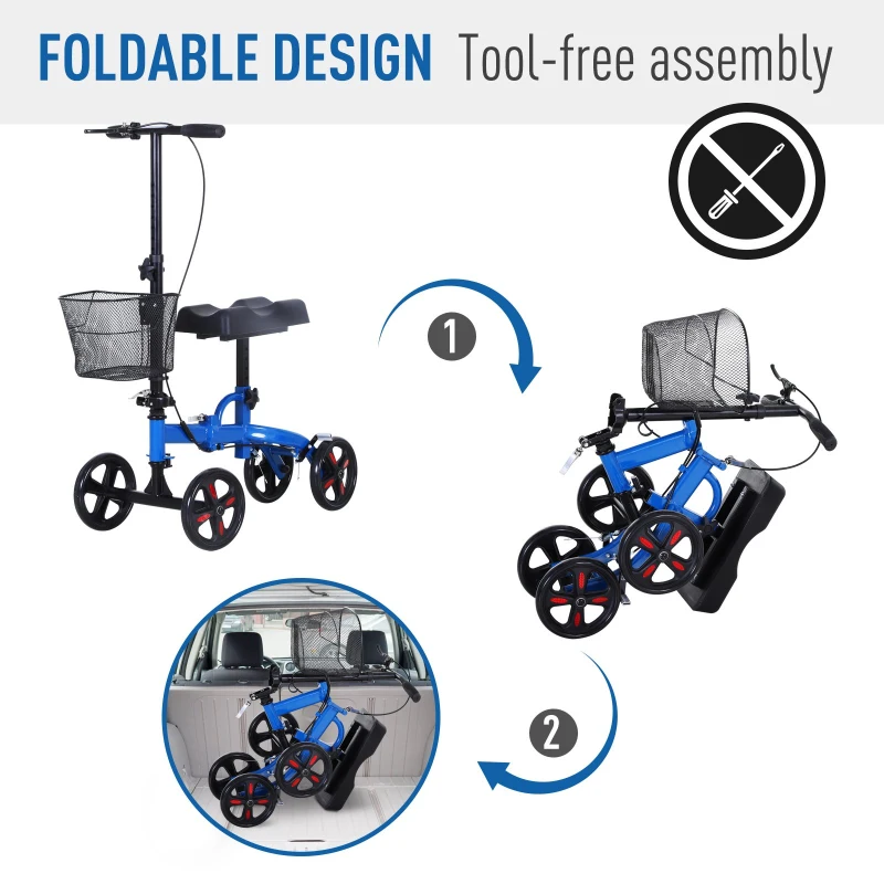 HOMCOM Portable Knee Scooter Crutch  Alternative W/ Non-Marking Wheel