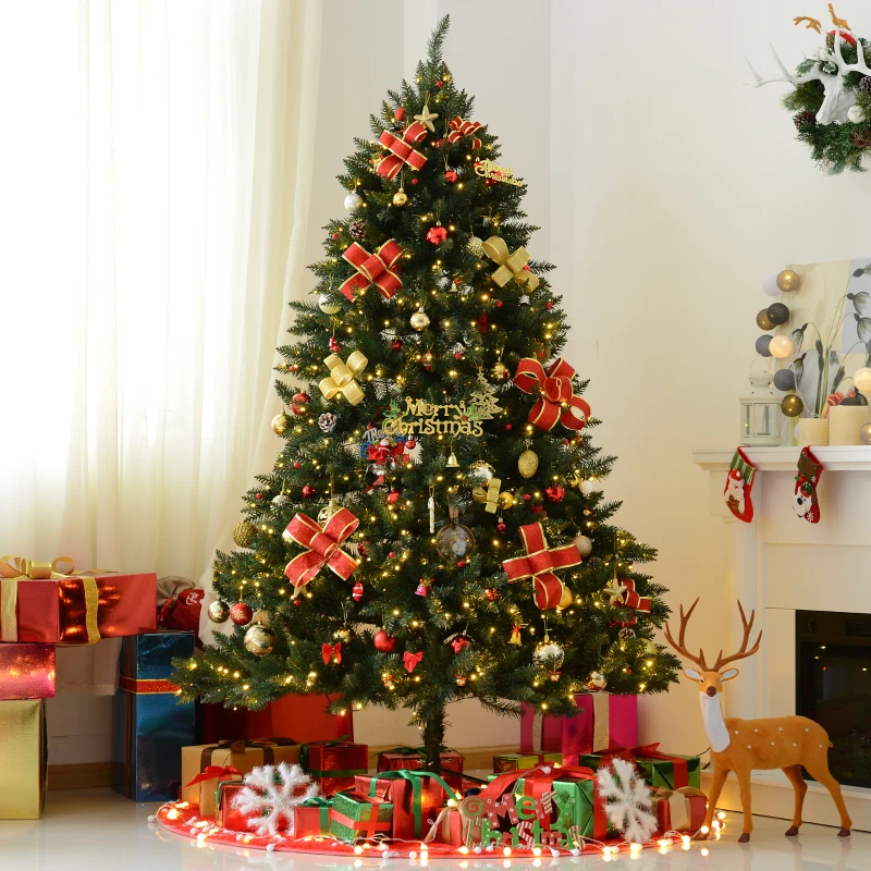HOMCOM 6.9ft Pre-Lit Artificial Christmas Tree Hinged Spruce Xmas Tree Winter Holiday Decor 700 Lights w/ Stand Seasonal Decoration Green