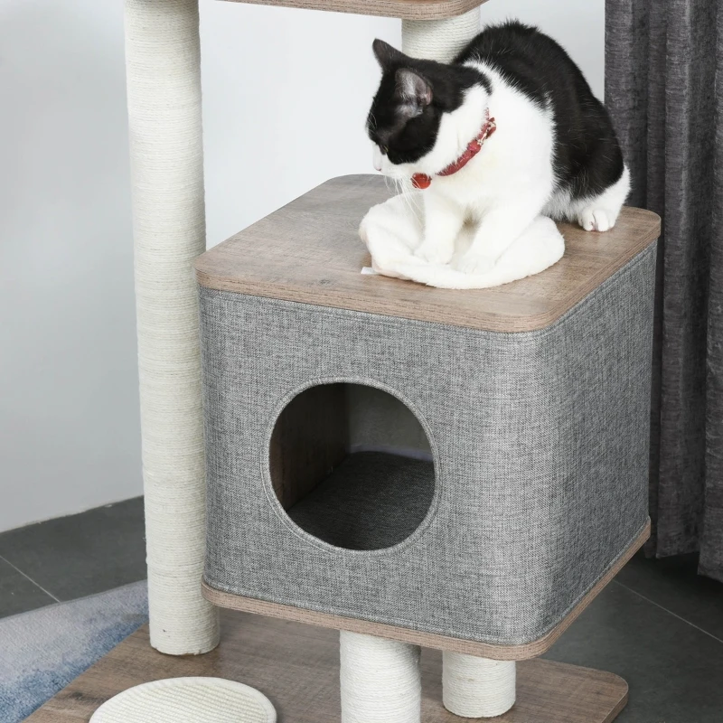 PawHut 34" Cat Tree Tower Activity Center with Natural Jute Scratch Material, Cushions on Each Platform, & Condo Area