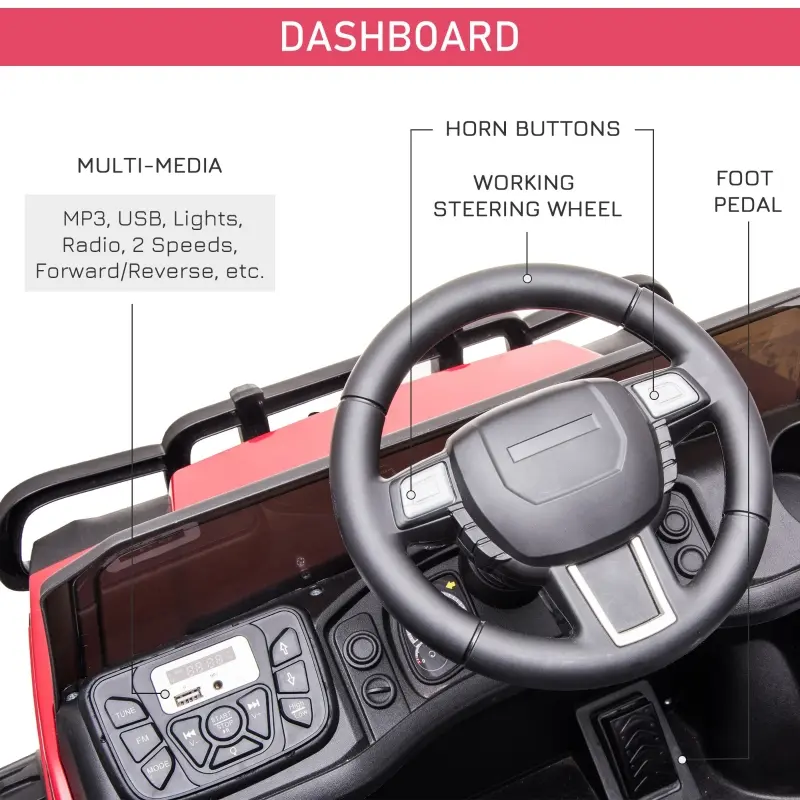 Aosom 12V Kids Ride-on Car Electric Truck Pickup Toy with Parent Remote Control and Trailer, MP3/USB Input for Music, Red
