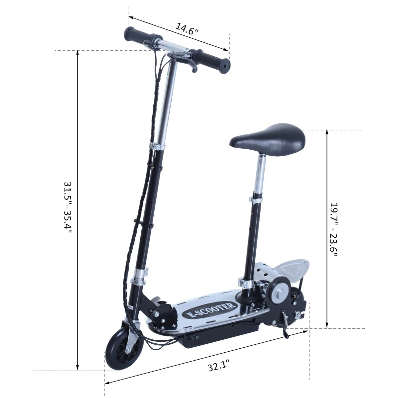 Qaba Adjustable Folding Electric Seated E-Scooter Battery Powered Motorized Bike Black