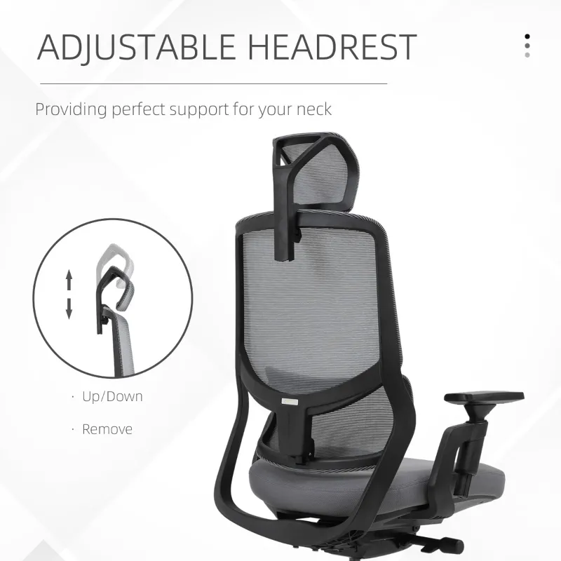 Vinsetto High Back Ergonomic Mesh Office Chair with Adjustable Height, Armrests, Lumbar Support and Headrest, Grey/Black