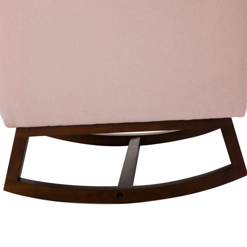 HOMCOM Accent Lounge Rocking Chair with Solid Curved Wood Base and Linen Padded Seat, Pink