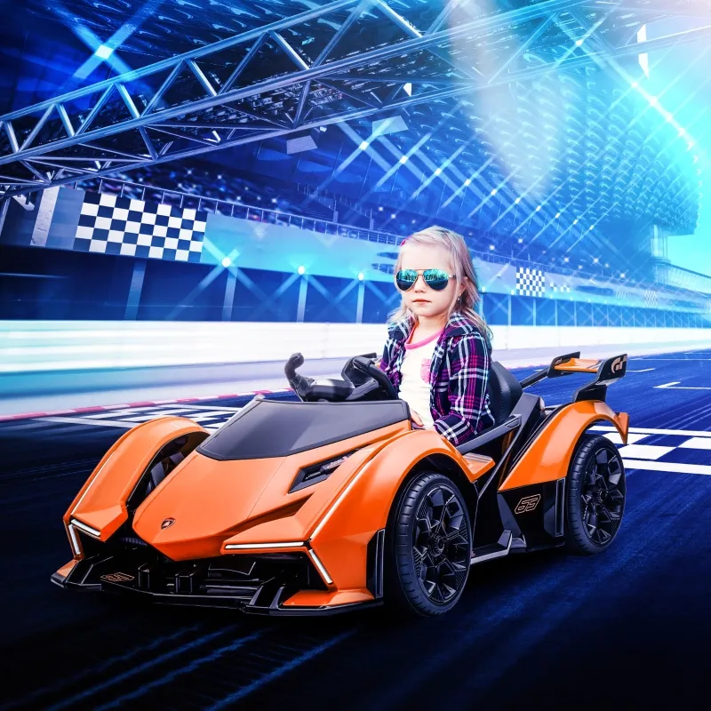 Aosom 12V Electric Ride-on Car, Licensed Lamborghini V12 Vision Gran Turismo Battery-Powered Ride-on Toy with Remote Control, Bluetooth, Music, LED Lights, for 3-6 Year Old Boys and Girls, Orange