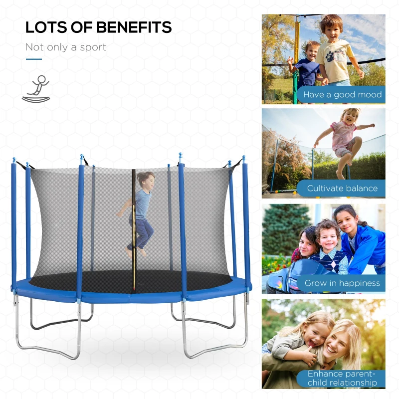Soozier 12ft Trampoline with Safety Enclosure Outdoor Recreational Trampolines for Adults and Teens, Blue and Black