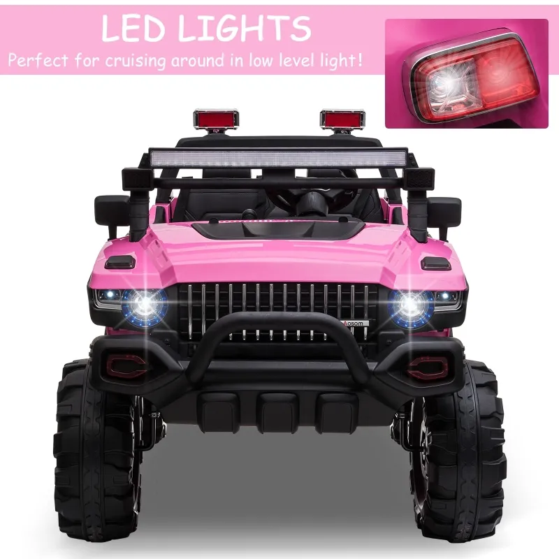 Aosom Kids Ride-On Car 12V RC 2-Seater Police Truck Electric Car For Kids with Full LED Lights, MP3, Parental Remote Control ,Pink