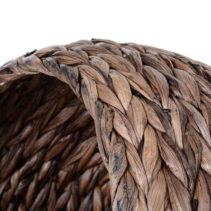 PawHut Handwoven Elevated Cat Bed with Rotating Basket and Soft Cushion, Wicker Cat Egg Chair with Stand, Brown