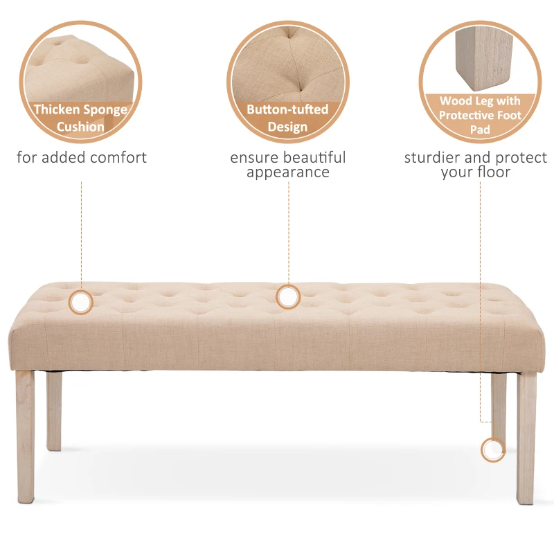 HOMCOM Modern Simplicity Household Bed End Footstool with Soft Sponge Cushion  52" W  Beige