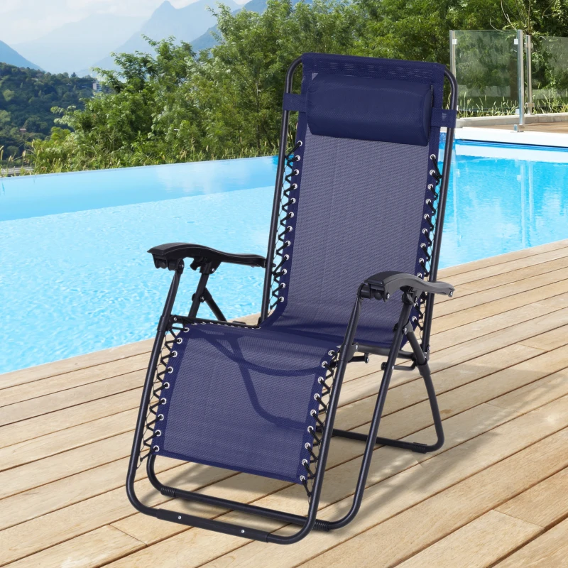 Outsunny Zero Gravity Lounger Adjustable Patio Lounge Chair Foldable Reclining Seat Outdoor Garden Portable Recliner Dark Blue