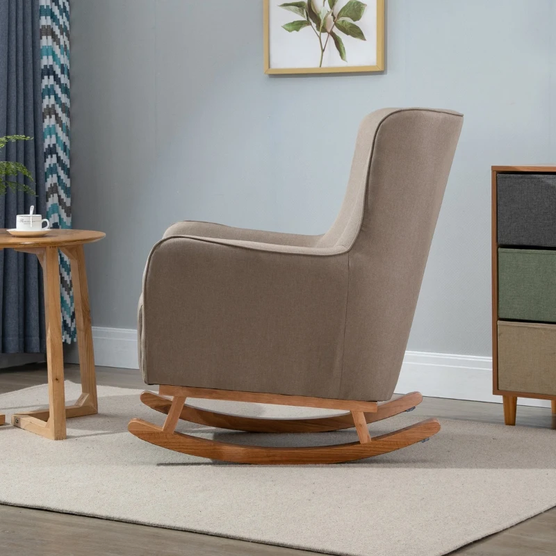 HOMCOM Modern Rocking Chair Sofa Armchair Modern Accent Chair with Thick Padding, Winged Back for Living Room, or Bedroom, Greige