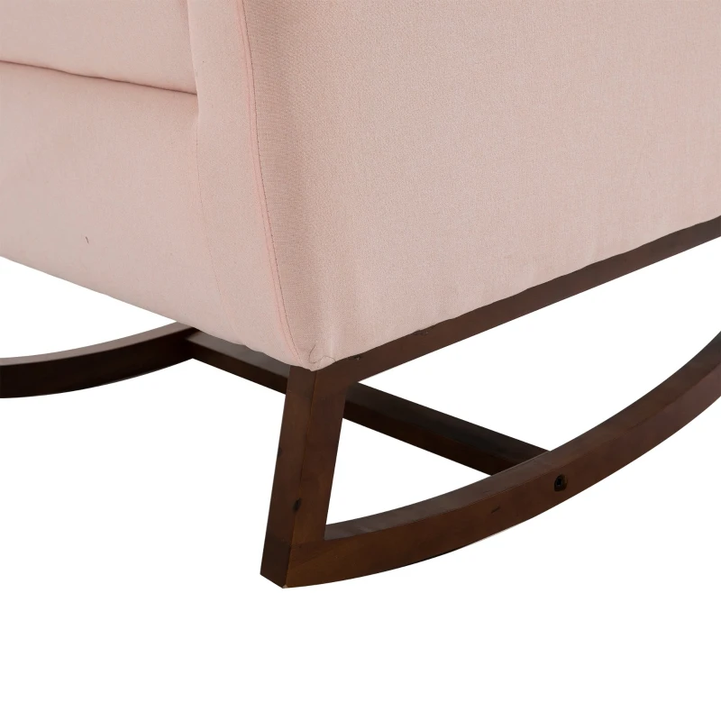 HOMCOM Accent Lounge Rocking Chair with Solid Curved Wood Base and Linen Padded Seat, Pink