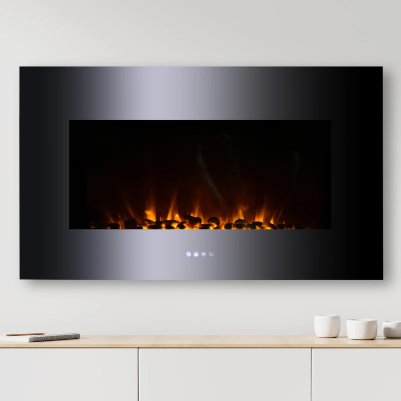 HOMCOM Wall Mounted / Free Standing Electric Fireplace 750W/1500W Black