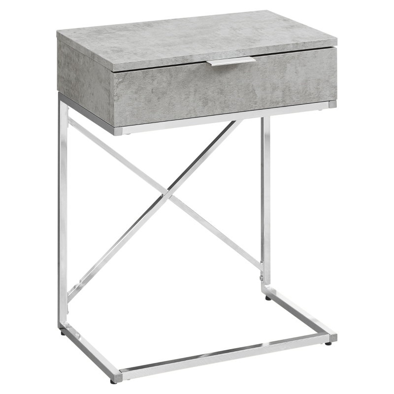 Monarch 24" Contemporary End Table Night Stand with Large Storage Drawer and Metal X-Design Frame - Grey Cement / Chrome Base