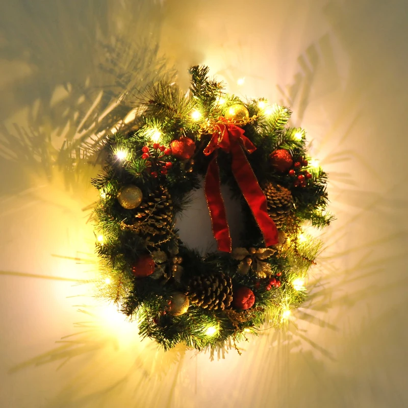 Open Box HOMCOM 2' White LED Artificial Christmas Holiday Door Wreath