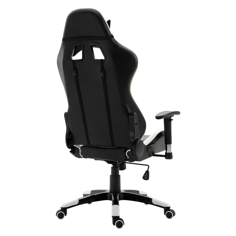 HOMCOM Executive Racecar Style Office Chair Gaming Recliner Swivel Adjustable PU Padded Home Office White
