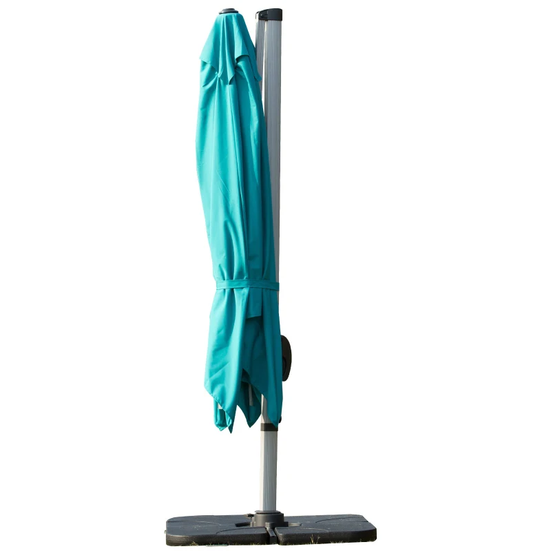 Outsunny 10ft  Patio Offset Parasol Umbrella Cantilever Hanging Sun Shade Canopy Shelter 360° Rotation with Stand Turquoise Blue