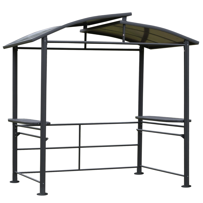 Outsunny 8' x 5' BBQ Patio Canopy Gazebo with Interlaced Polycarbonate Roof, 2 Side Shelves & Poles for Hanging Tools
