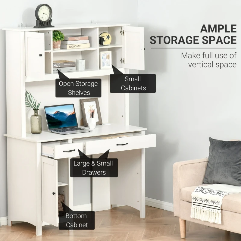HOMCOM Computer Desk with Hutch, Home Office Workstation with Storage Shelves Drawers Cabinets, White