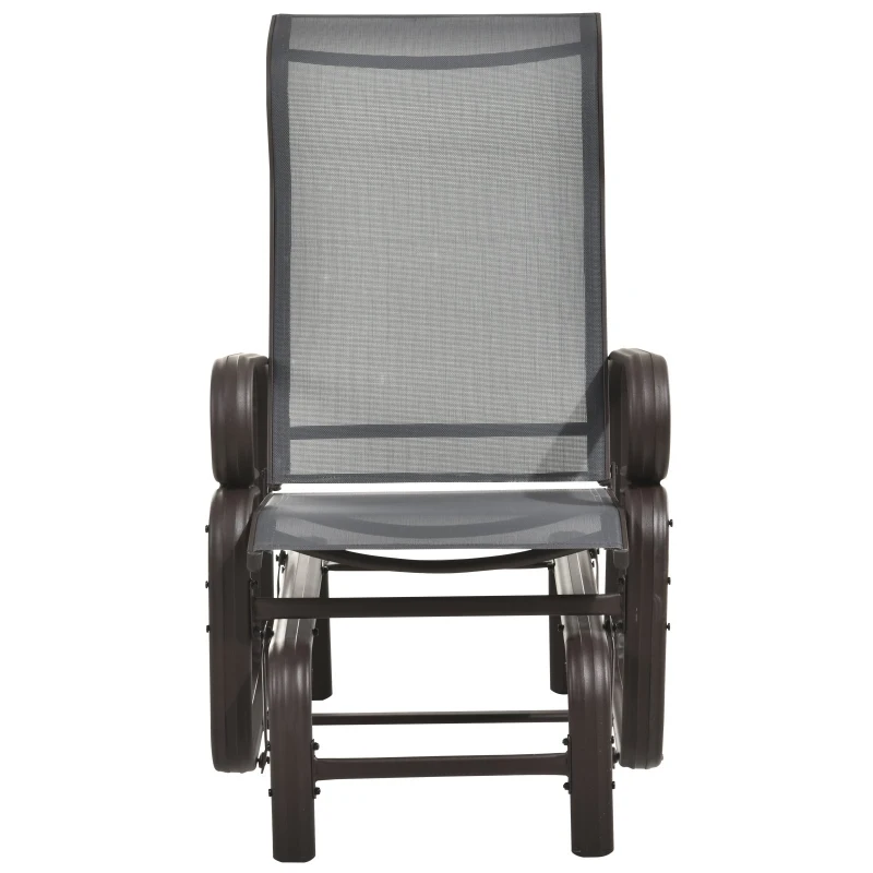 Outsunny Garden Single Glider Chair Patio Rocker Outdoor Rocking Recliner Outdoor Porch Gliding Seat Furniture Texteline Swing Armchair Grey