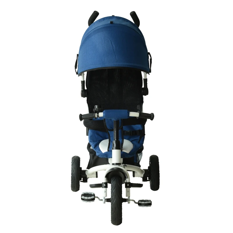 Qaba 4-in-1 Baby Tricycle & Stroller Kids Trike w/ Pushbar & Canopy Toddler Blue