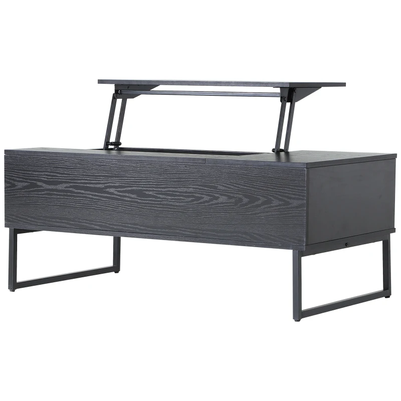 HOMCOM Foldable Wood Lift Top coffee Table Convertible Tea Desk Furniture with 2 Storage drawer Tray Black