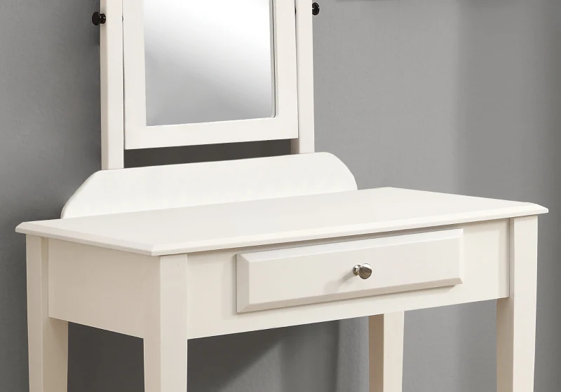 Monarch 2 Piece Contemporary Swivel Mirror Makeup Vanity Table Set with Zebra-Print Stool - White Finish