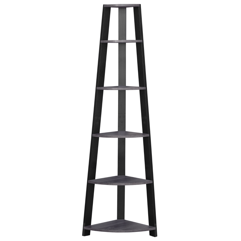 Monarch 72" Contemporary 6-Tier Storage Shelf Corner Accent Bookcase - Grey / Black Finish