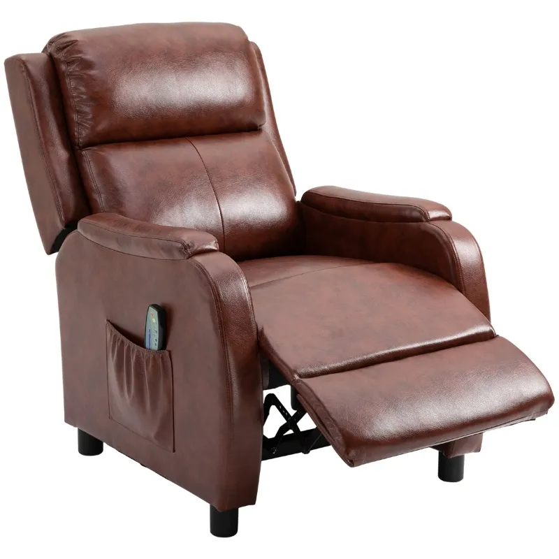 HOMCOM Massage Recliner Chair Padded Seat Cushion 165° Reclining Sofa with Side Pocket for Living Room, PU Leather, Remote Control, Light Brown