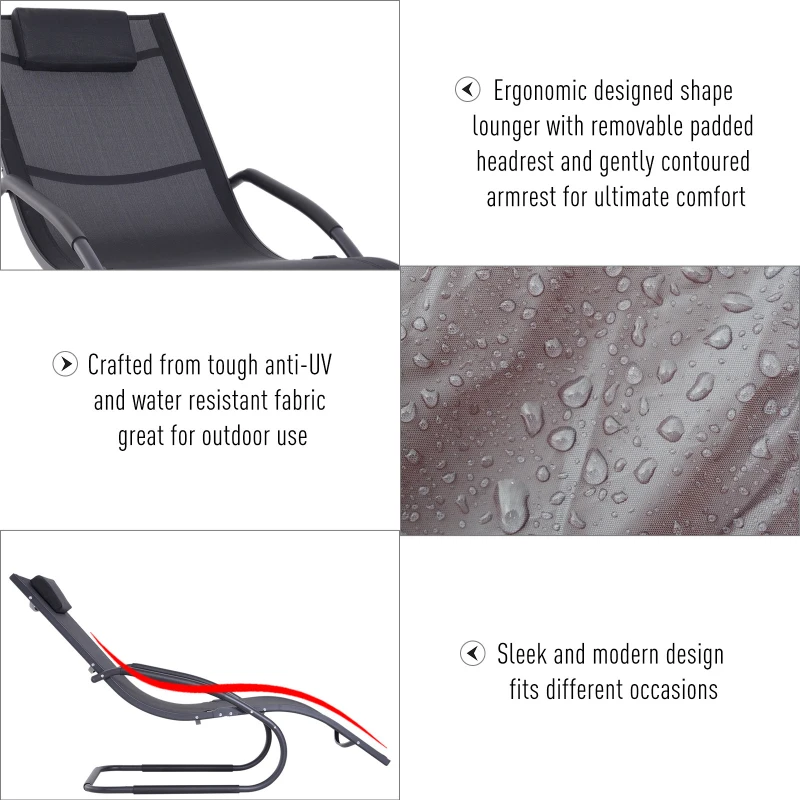 Outsunny Zero-Gravity Rocking Chair Garden Patio Lounger Seat Outdoor Indoor Texteline Recliner Backyard Aluminum Frame Rocker Black