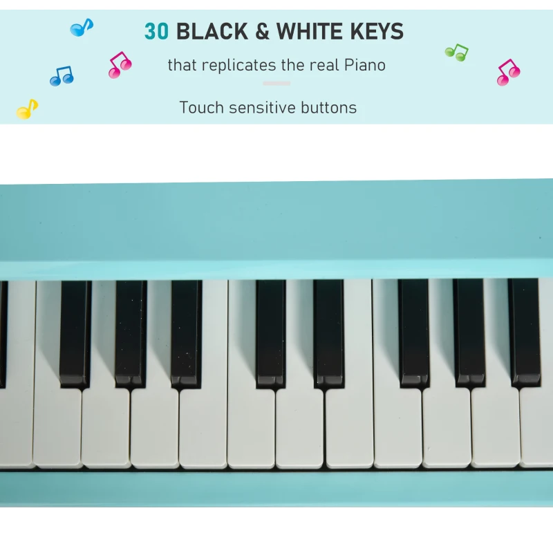 HOMCOM Modern Kids Piano 30 Keys Set of 2 Mini Toy for Child Grand Piano with Music Stand and Bench - Green