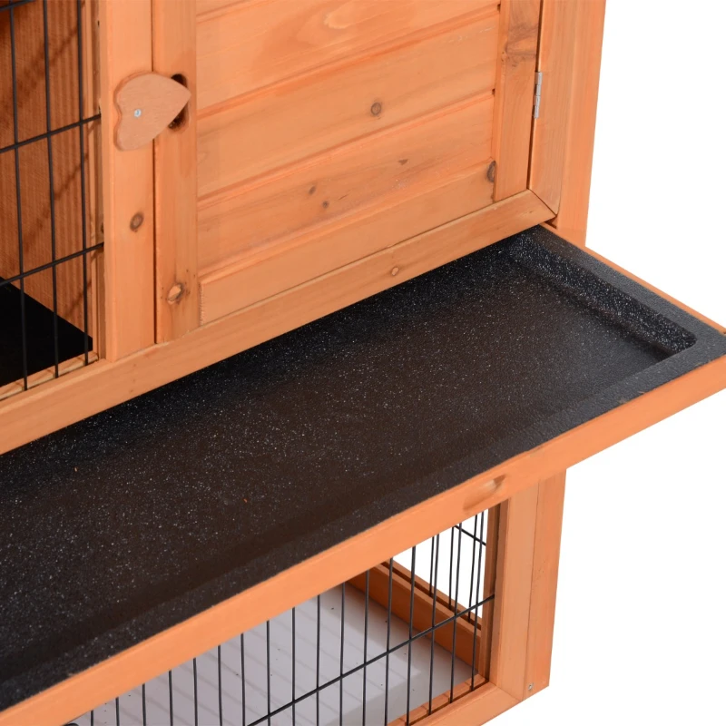 PawHut 48" L Wooden Rabbit Hutch Pet Playpen 4 Door House Enclosure with Ramp, for Rabbits and Small Animals, Natural Wood