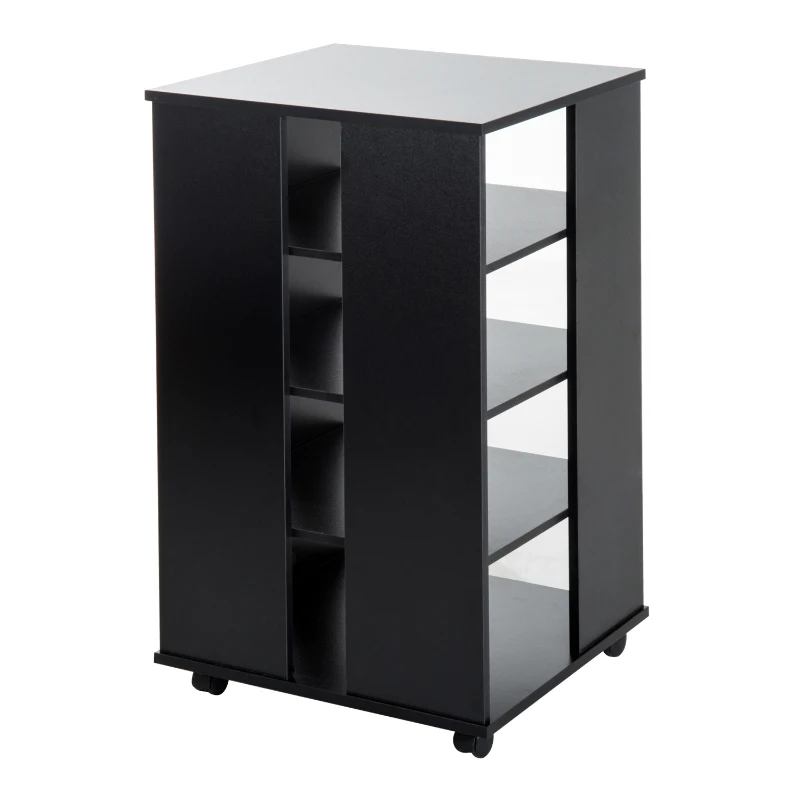 Open Box HomCom 33” Wooden Rolling 5 Shelf Media Center Display Storage Cart - Black