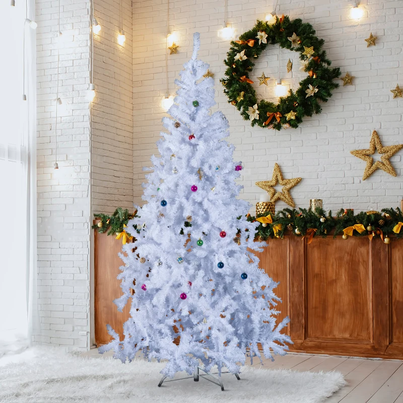 HOMCOM 7ft Artificial Christmas Tree Xmas Holidays Décor with Ornament White