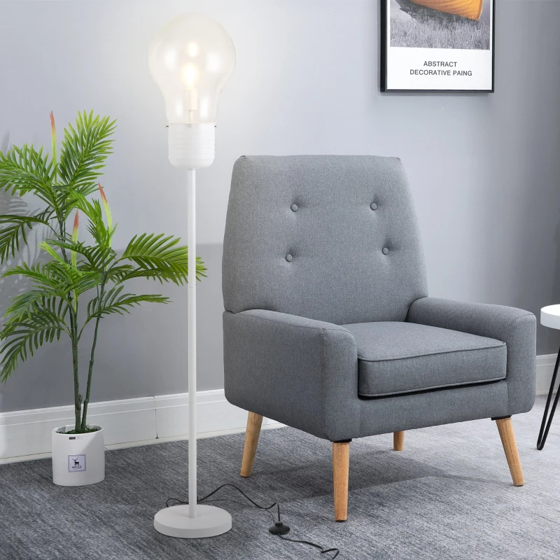 HOMCOM Industrial Tall Pole Floor Lamp with Metal Base, Modern Standing Lamp, Bulb-Shaped Glass Shade, On/Off Foot Switch, E26 Bulb Base for Bedroom, Living Room, White