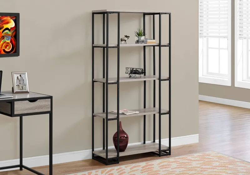 Monarch 60" Contemporary Open Concept 4 Shelf Bookshelf - Dark Taupe Wood-look / Silver Metal