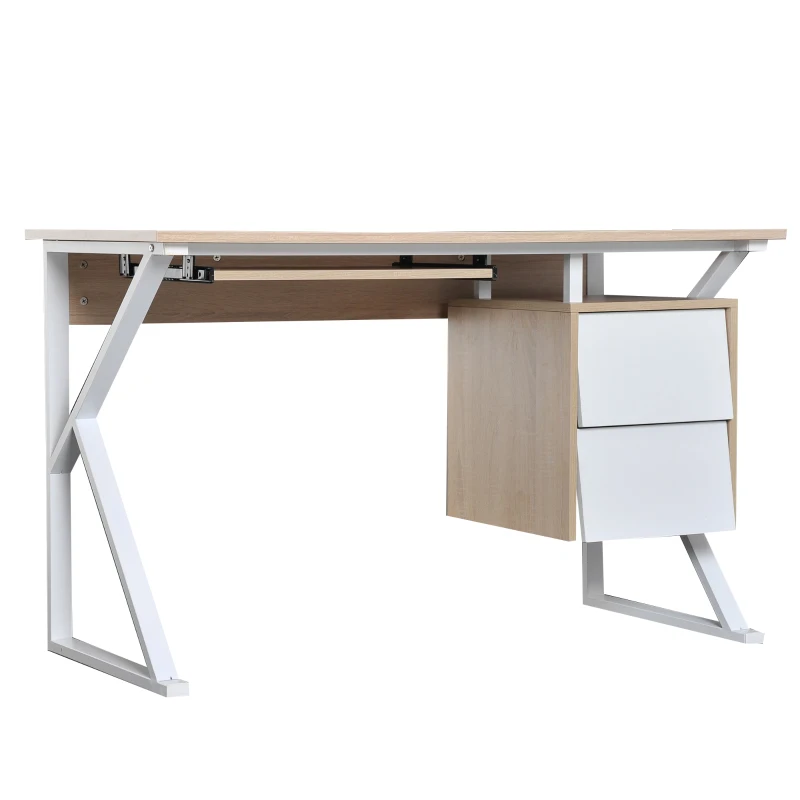 HOMCOM Compact Computer Desk Student Writing Table PC Workstation with Storage Drawer and Keyboard Tray