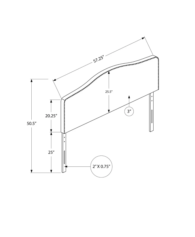 Monarch Full Size Classic Style Headboard with Linen-Look Upholstery and Chrome Nailhead Finish - Grey
