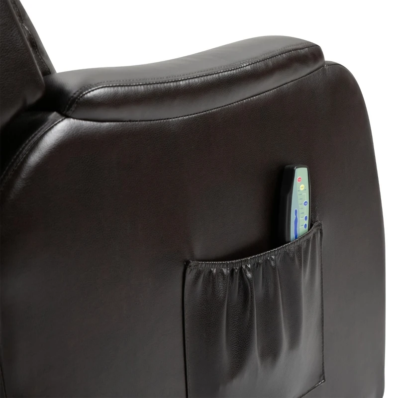 HOMCOM Massage Recliner Chair Padded Seat Cushion 165° Reclining Sofa with Side Pocket for Living Room, PU Leather, Remote Control, Dark Brown