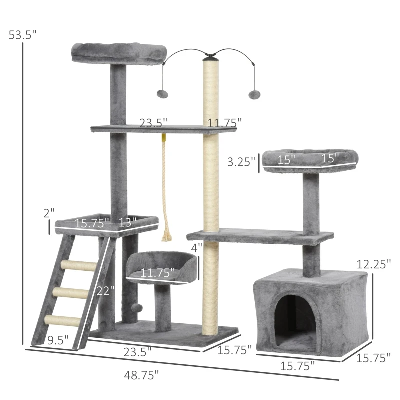 PawHut Multi-Level Plush Cat Tree Tower Activity Condo with Sisal Scratching Posts, Elevated Perch &  Inside Sleep Space
