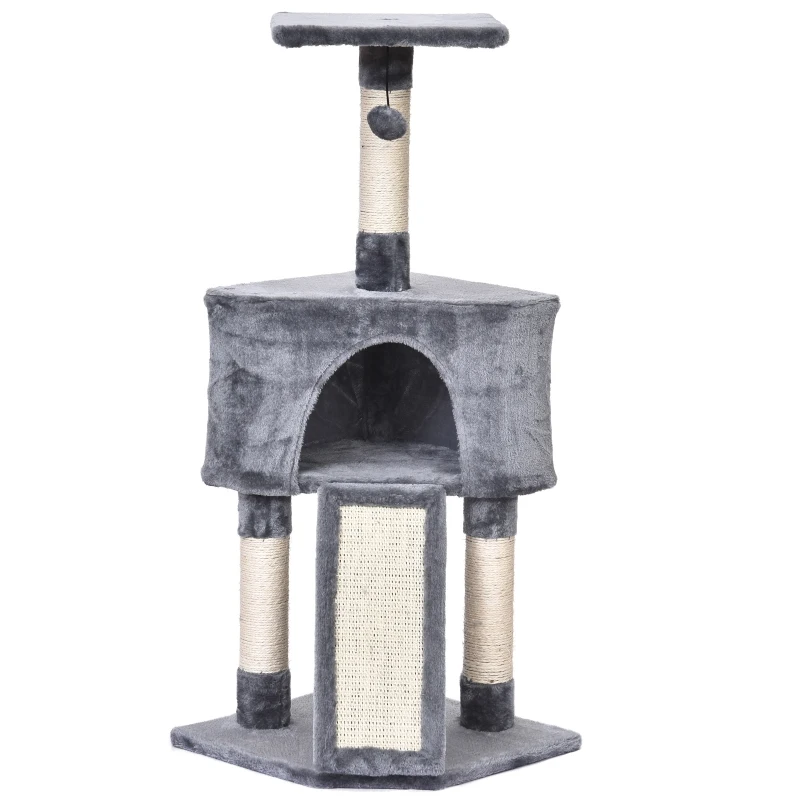 PawHut Sisal Scratching Posts Condo Cat Tree 3-Level Cat Tower W/ Ladder