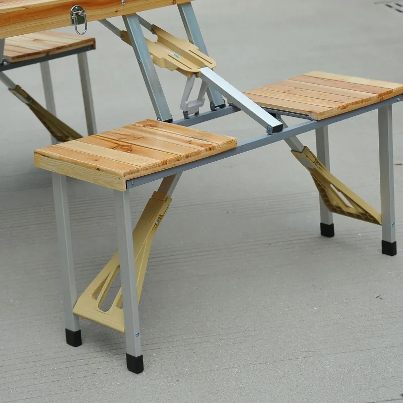 Outsunny 54" Portable Camping Table with 4 seat Wooden Portable Folding Picnic Table Set with Umbrella Hole