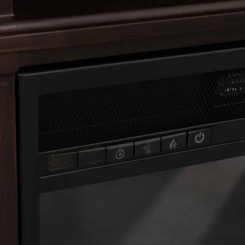 HOMCOM Electric Fireplace with Shelf, Storage Rack, Side Console Table, LED Log Flame, Auto Cut-Off, Remote Control, Dark Coffee