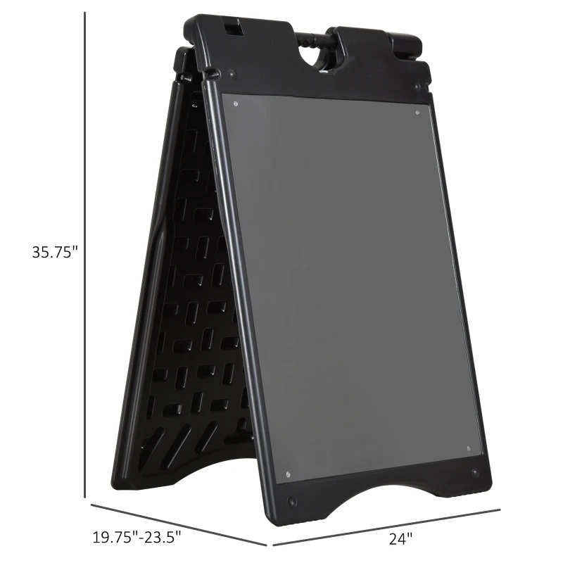 Vinsetto 22" x 28" Plastic Folding A-Frame Sandwich Board Sidewalk Sign with Weighted Tank & Weatherproof Design, Black